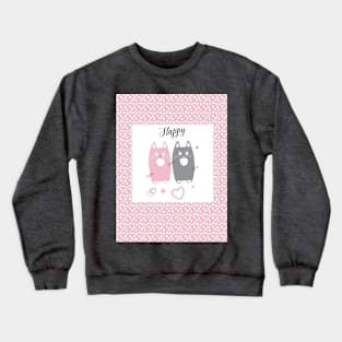 Happy Pink and Grey cats pattern. Funny Gifts & Clothing Collection with Cute black cats animals, Pink and Grey Lovely Little Kittens pattern Crewneck Sweatshirt